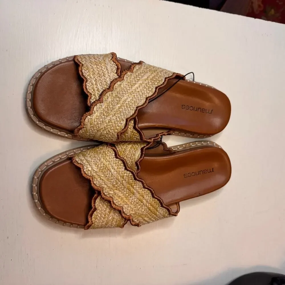 Maurices  Chelsea Tan and Brown Women's Slide Cross Strap Sandals  Sz 7  NWT